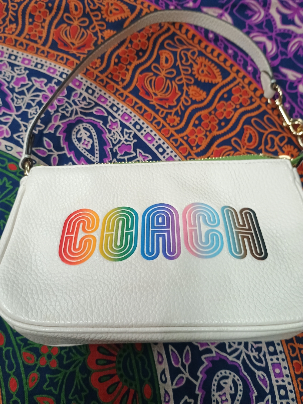 Coach White Nolita 19 Shoulder Bag with Rainbow Logo - Picture 2 of 6